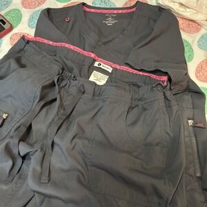 Koi Lite Scrub Top And Bottom Set Gray Petite Large Slim Fit pockets Workwear